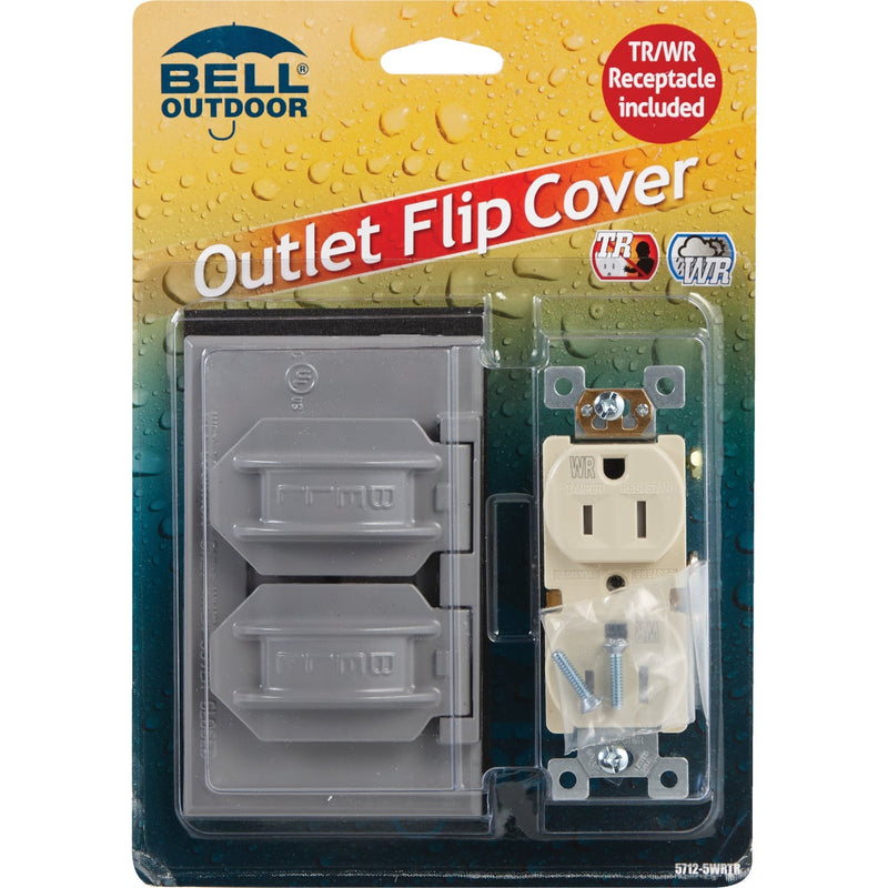 Bell Single Gang Horizontal Mount Die-Cast Metal Gray Weatherproof & Tamper Resistant Outdoor Outlet Cover