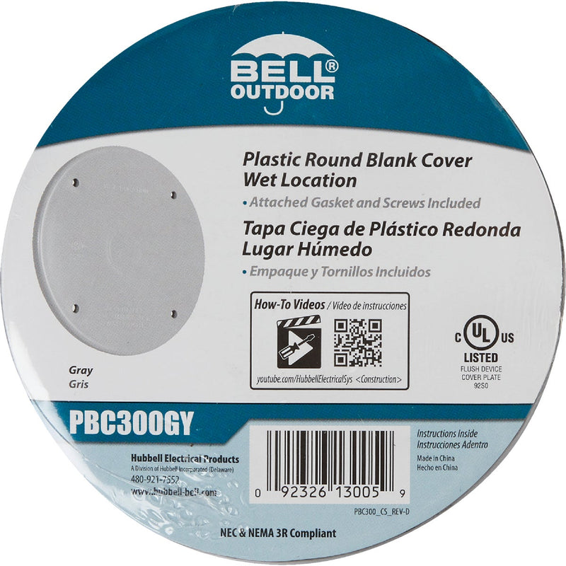 Bell Single Gang Blank Round Polycarbonate Gray Weatherproof Outdoor Box Cover