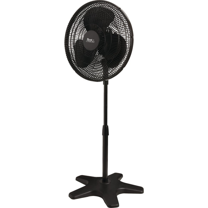 Best Comfort 16 In. 3-Speed 38 In. to 49 In. H. Black Oscillating Pedestal Fan