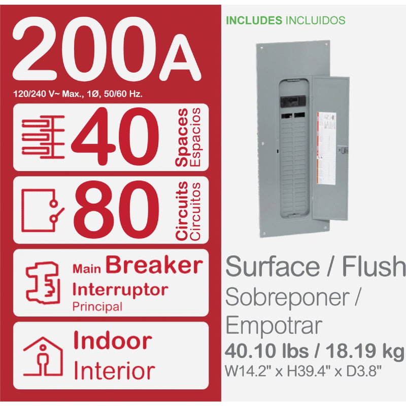 Square D Homeline Qwik-Grip 200A 80-Circuit 40-Space Indoor Main Breaker Plug-On Neutral Load Center