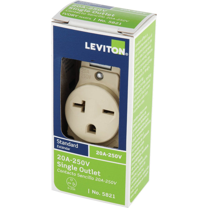 Leviton 20A Ivory Heavy-Duty 6-20R Grounding Single Outlet