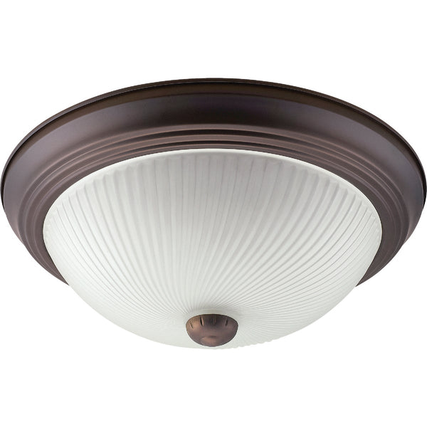 Home Impressions 13 In. Oil Rubbed Bronze Incandescent Flush Mount Ceiling Light Fixture with Frosted Swirl Glass