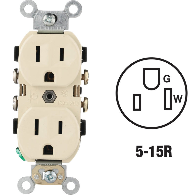 Leviton 15A Ivory Commercial Grade 5-15R Duplex Outlet