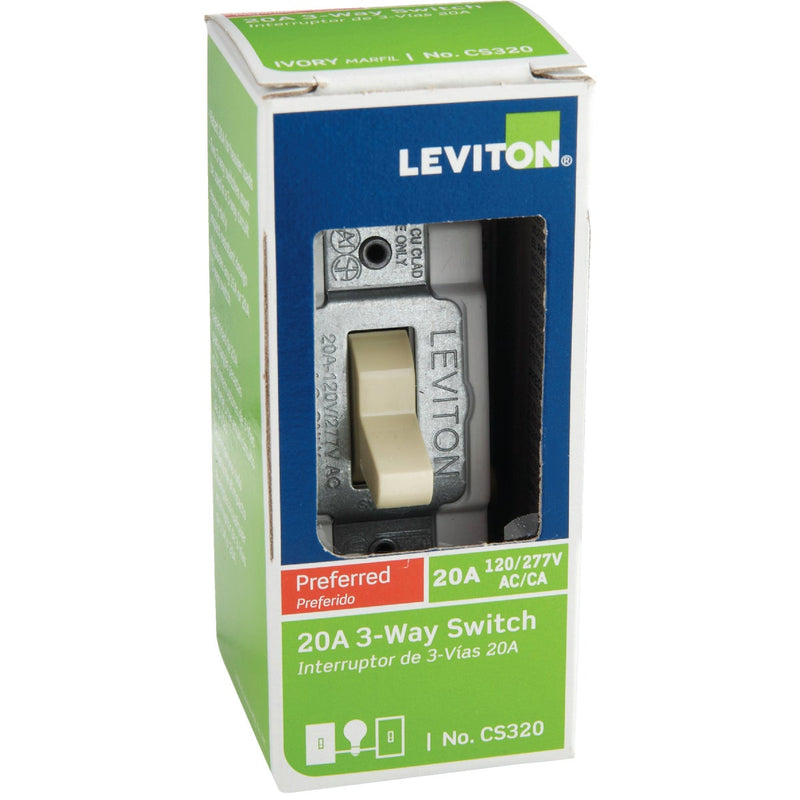 Leviton Toggle Ivory 20A Grounding Quiet 3-Way Switch