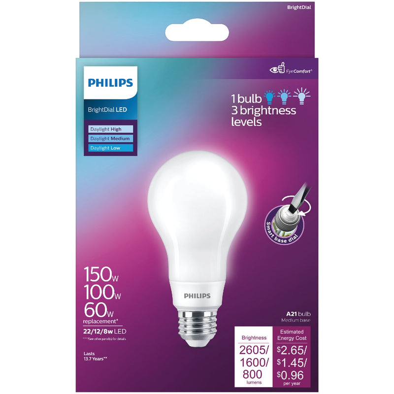 Philips BrightDial 150/100/60W Equivalent Daylight A21 Medium LED Light Bulb