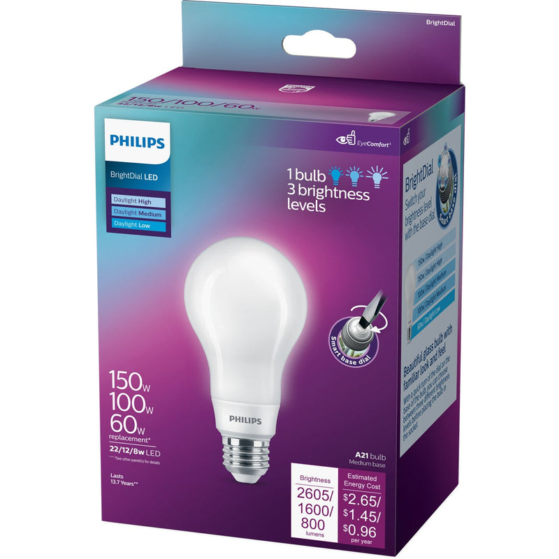 Philips BrightDial 150/100/60W Equivalent Daylight A21 Medium LED Light Bulb