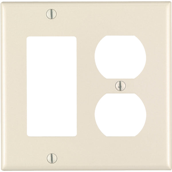 Leviton 2-Gang Smooth Plastic Single Rocker/Duplex Outlet Wall Plate, Light Almond