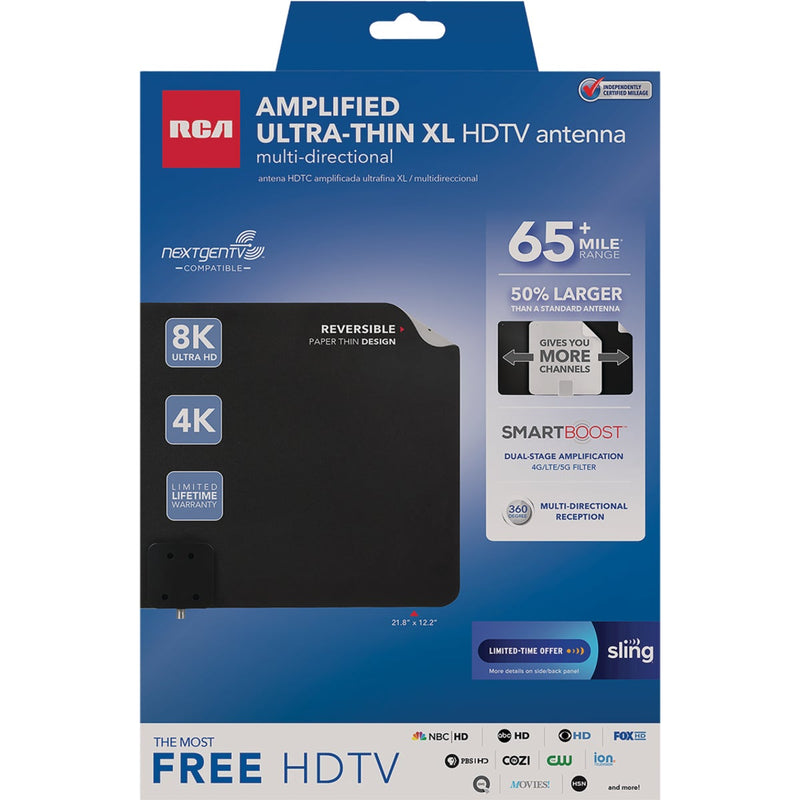 RCA Amplified Ultra-Thin Multi-Directional XL Indoor HDTV Antenna