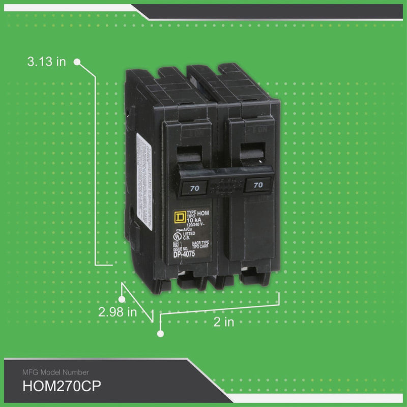 Square D Homeline 70A Double-Pole Standard Trip Circuit Breaker