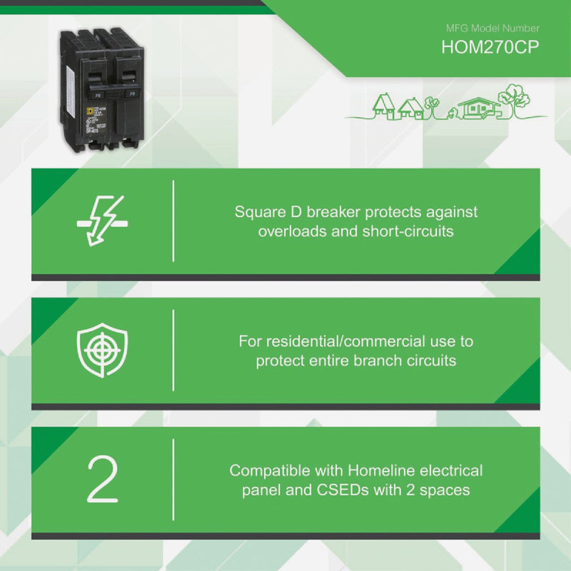 Square D Homeline 70A Double-Pole Standard Trip Circuit Breaker