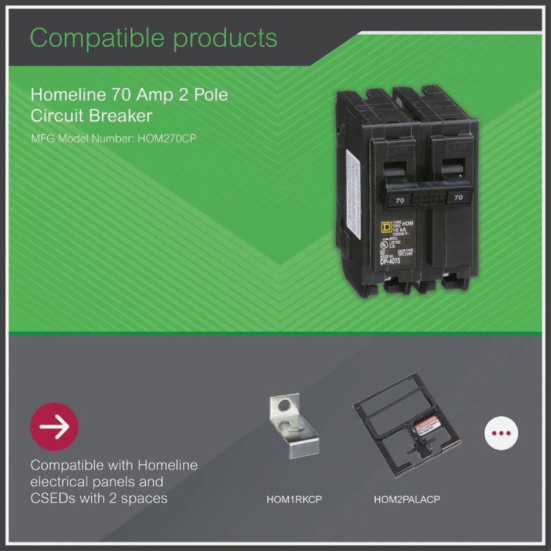 Square D Homeline 70A Double-Pole Standard Trip Circuit Breaker