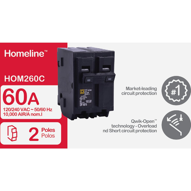 Square D Homeline 60A Double-Pole Standard Trip Circuit Breaker