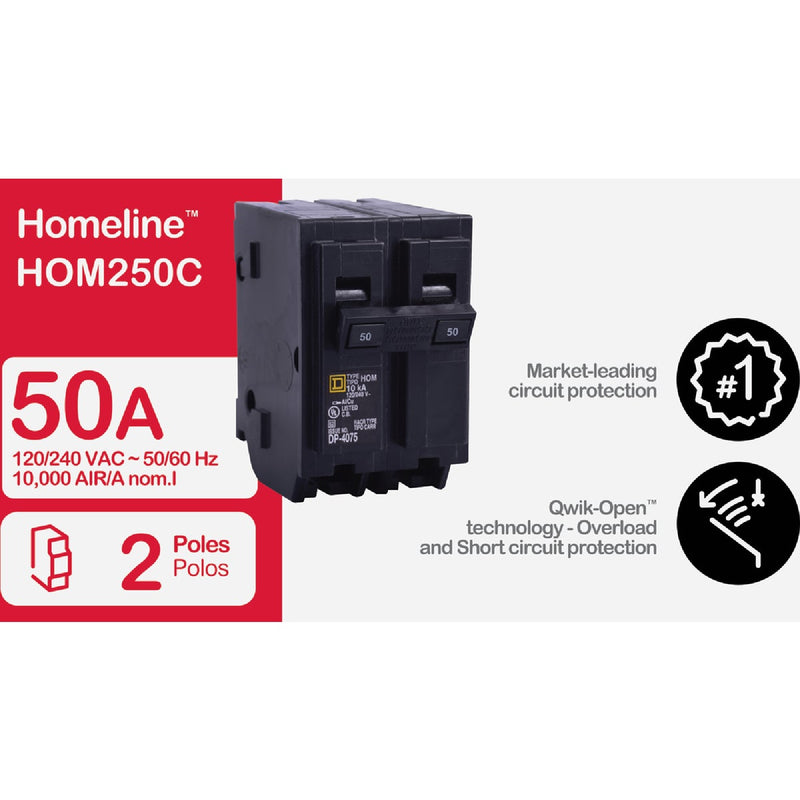 Square D Homeline 50A Double-Pole Standard Trip Circuit Breaker