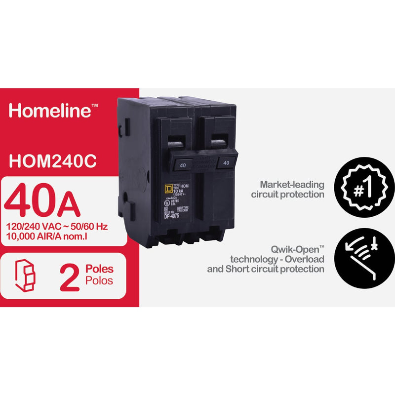 Square D Homeline 40A Double-Pole Standard Trip Circuit Breaker