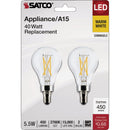Satco 40W Equivalent Warm White A15 Candelabra Dimmable Traditional LED Light Bulb (2-Pack)