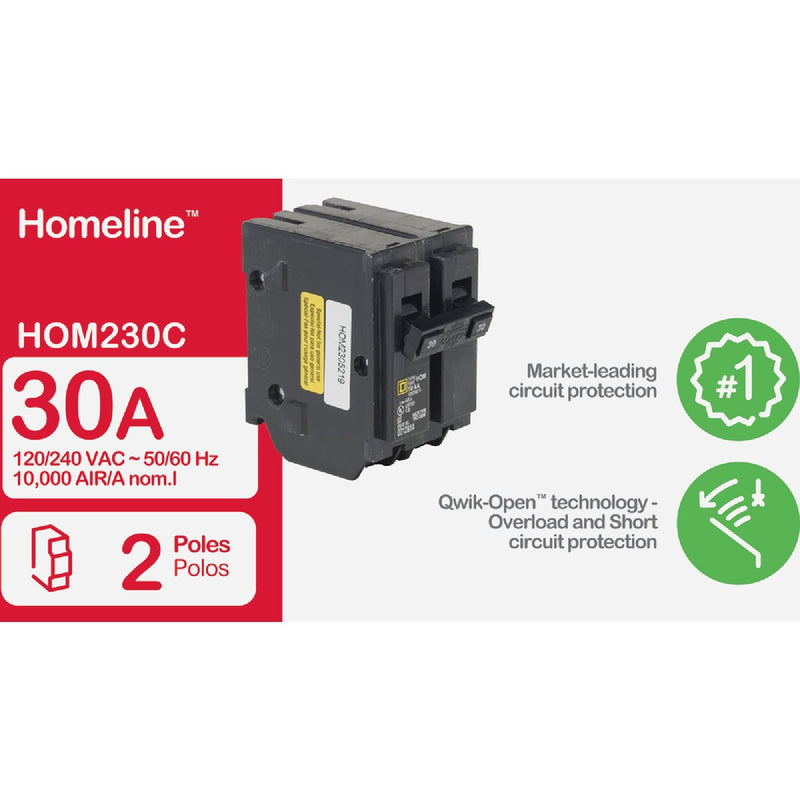 Square D Homeline 30A Double-Pole Standard Trip Circuit Breaker