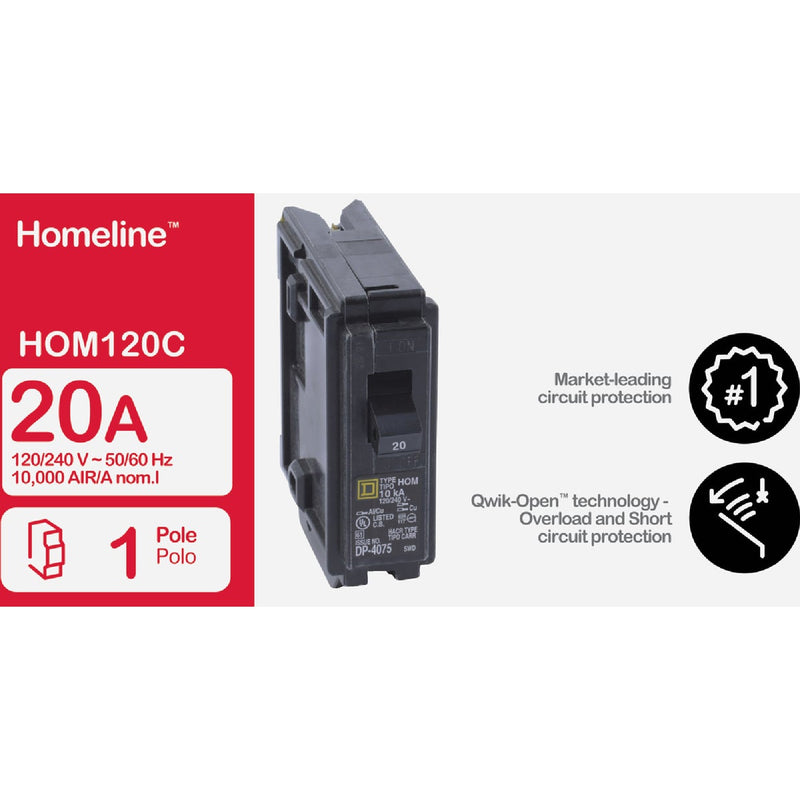 Square D Homeline 20A Single-Pole Standard Trip Circuit Breaker