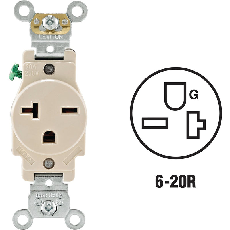 Leviton 20A Light Almond Heavy-Duty 6-20R Grounding Single Outlet