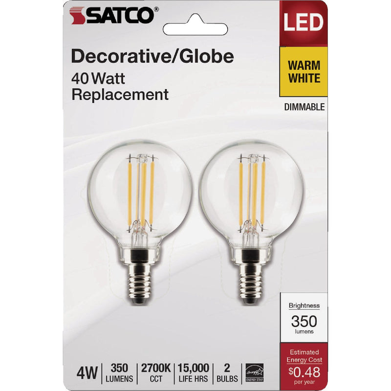 Satco 40W Equivalent Warm White G16.5 Candelabra LED Decorative Light Bulb (2-Pack)