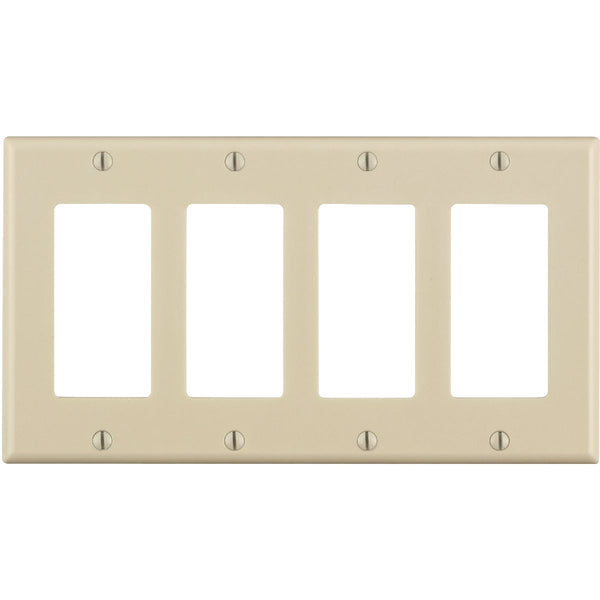 Leviton Decora 4-Gang Smooth Plastic Rocker Decorator Wall Plate, Light Almond