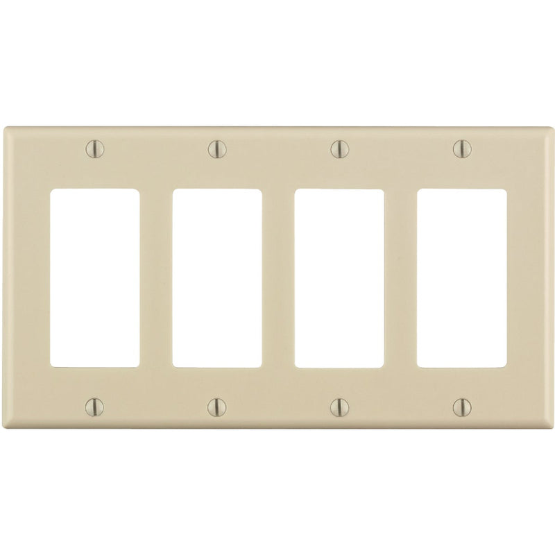 Leviton Decora 4-Gang Smooth Plastic Rocker Decorator Wall Plate, Light Almond