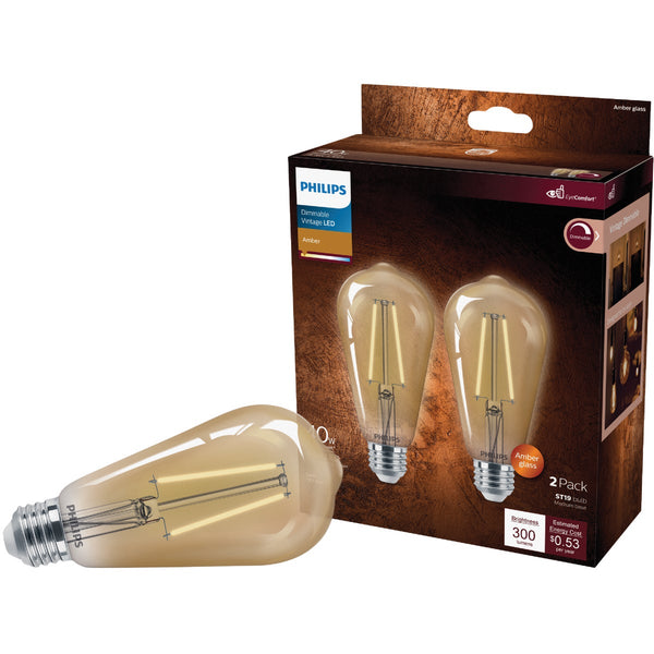 Philips Vintage 40W Equivalent Amber ST19 Medium LED Decorative Light Bulb (2-Pack)