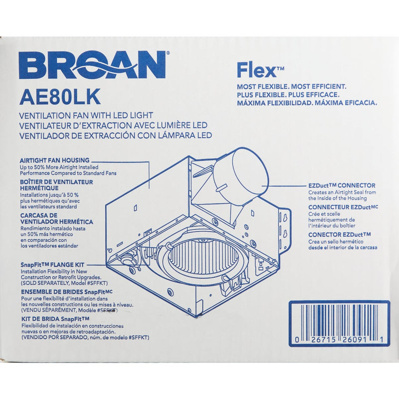 Broan CleanCOVER 80 CFM 0.8 Sones 120V Bath Exhaust Fan with LED Light