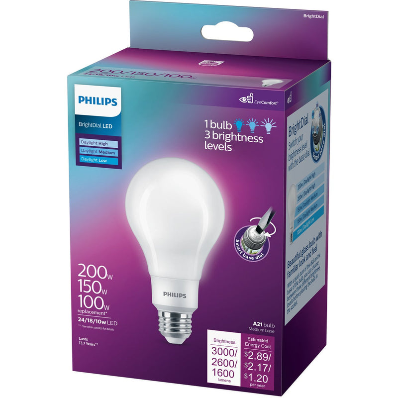 Philips BrightDial 200/150/100W Equivalent Daylight A21 Medium LED Light Bulb