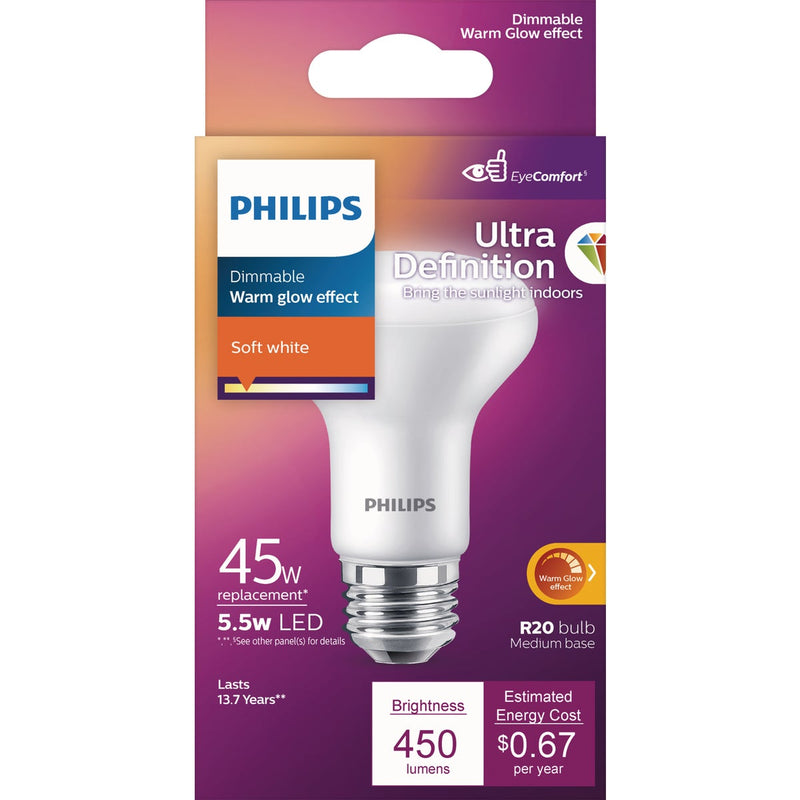 Philips 45W Equivalent Soft White R20 Medium Dimmable LED Floodlight Light Bulb