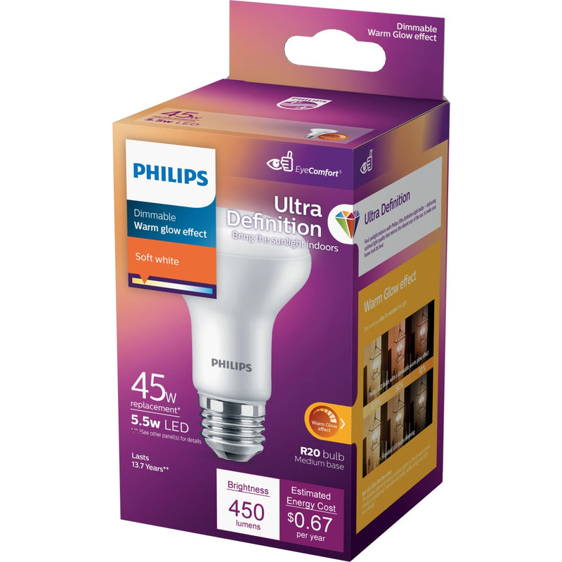 Philips 45W Equivalent Soft White R20 Medium Dimmable LED Floodlight Light Bulb