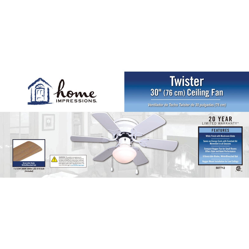 Home Impressions Twister 30 In. White Ceiling Fan with Light Kit