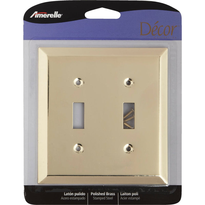 Amerelle 2-Gang Stamped Steel Toggle Switch Wall Plate, Polished Brass