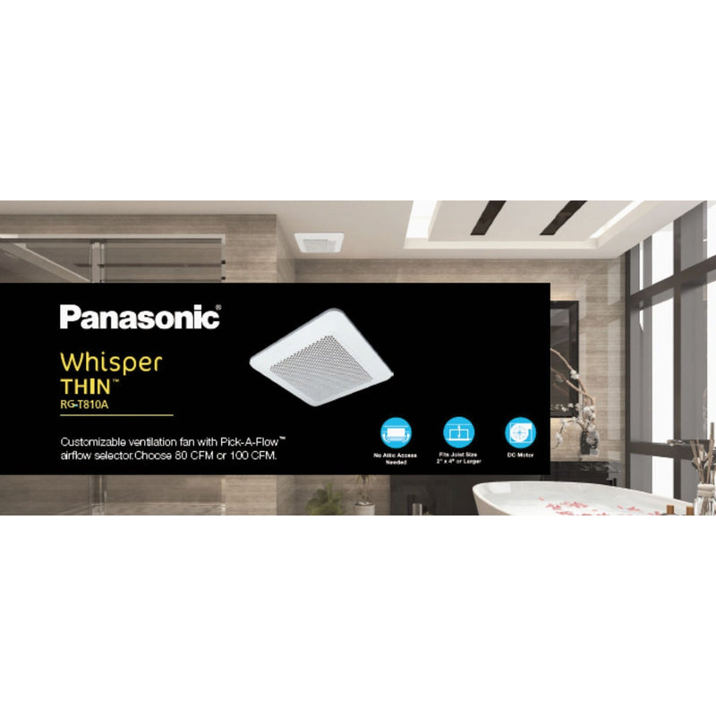 Panasonic Whisper Thin 80/100 CFM 0.5/0.9 Sones 120V Auto Bath Exhaust Fan