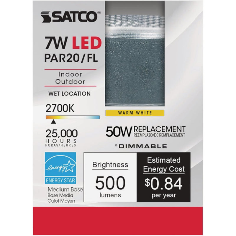 Satco 50W Equivalent Soft White PAR20 Medium Dimmable LED Floodlight Light Bulb