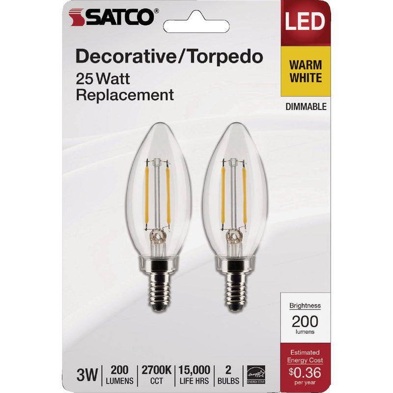 Satco 25W Equivalent Warm White B11 Candelabra Traditional LED Decorative Light Bulb (2-Pack)