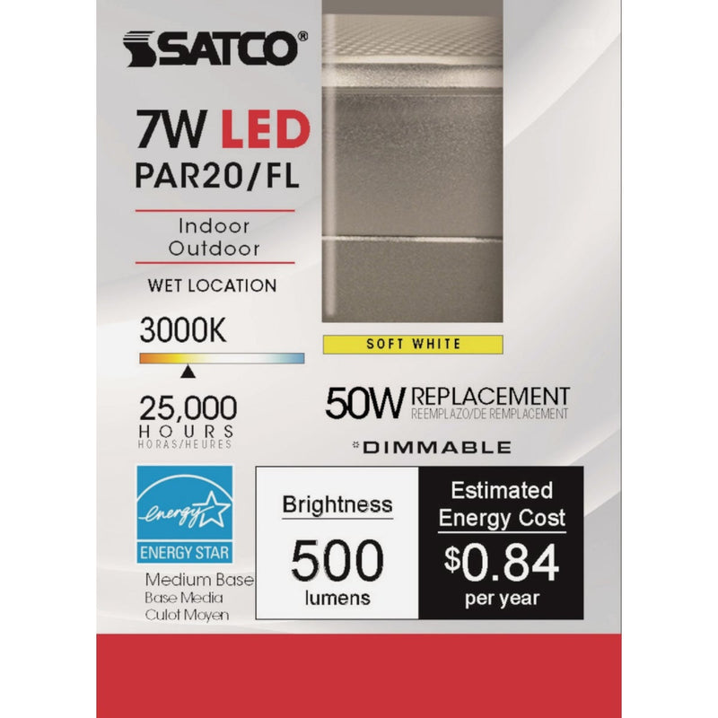 Satco 50W Equivalent Warm White PAR20 Medium Dimmable LED Floodlight Light Bulb