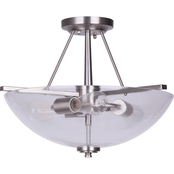 Home Impressions 15 In. Brushed Nickel Semi-Flush Mount Ceiling Light Fixture, Clear Glass