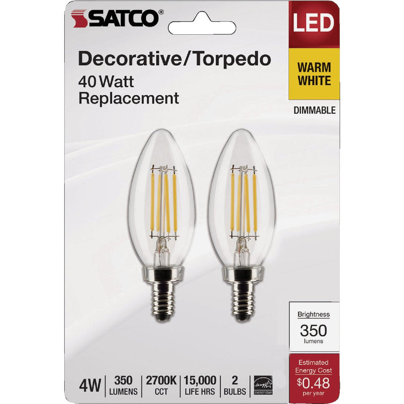 Satco 40W Equivalent Warm White B11 Candelabra Traditional LED Decorative Light Bulb (2-Pack)