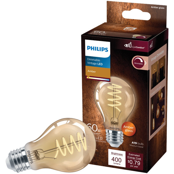 Philips 60W Equivalent Amber Medium A19 Dimmable Vintage LED Light Bulb