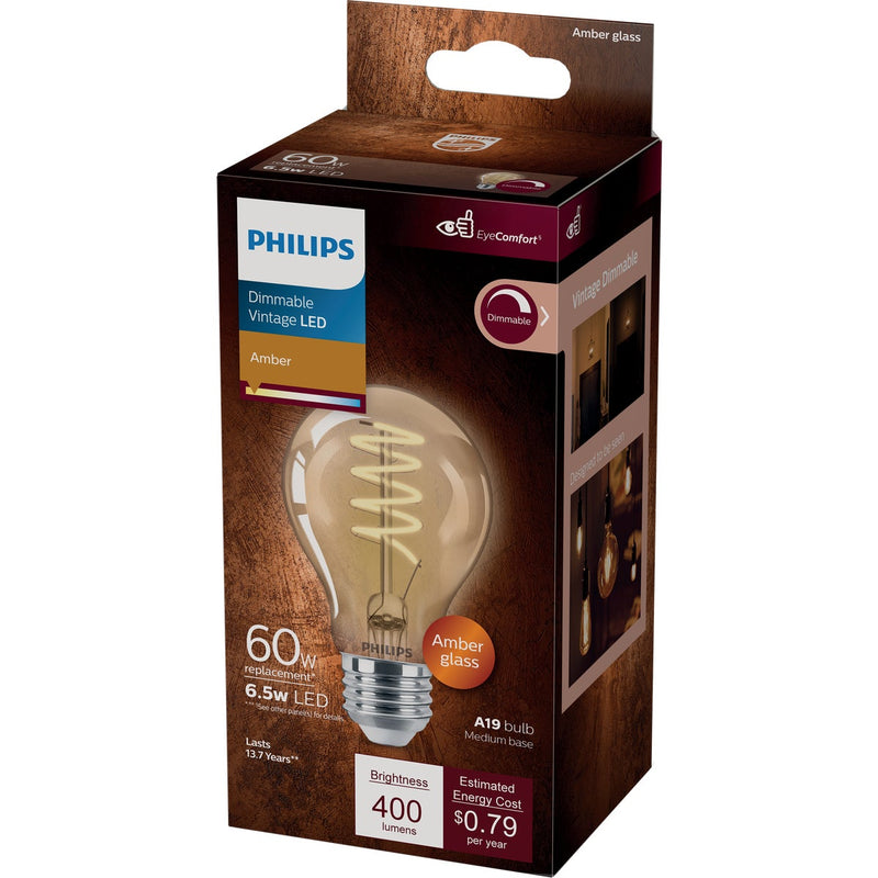 Philips 60W Equivalent Amber Medium A19 Dimmable Vintage LED Light Bulb