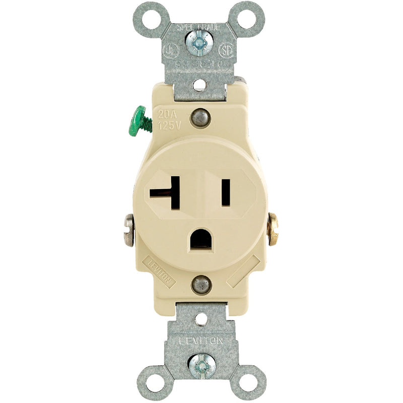 Leviton 20A Ivory Commercial Grade 5-20R Shallow Single Outlet