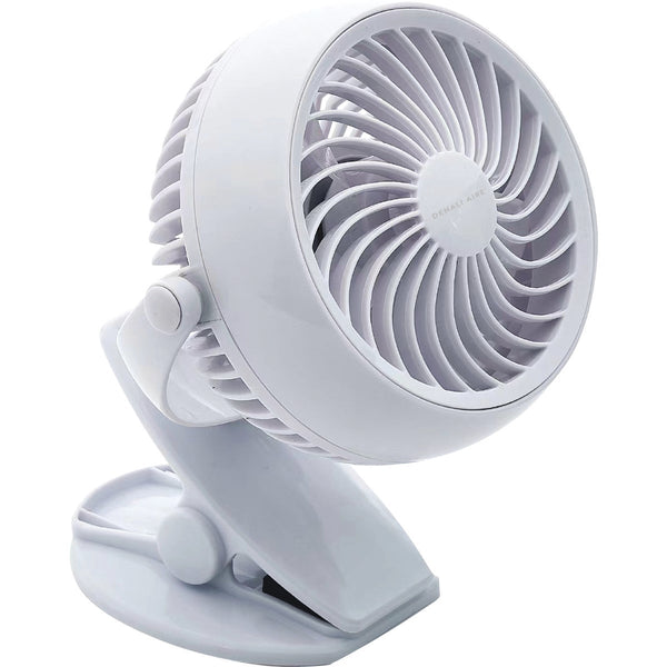 Denali Aire 4 In. Stepless Speed White Rechargeable USB Clip-On Fan