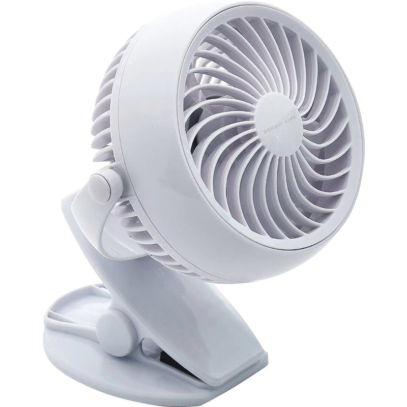 Denali Aire 4 In. Stepless Speed White Rechargeable USB Clip-On Fan