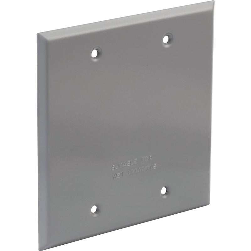 Bell 2-Gang Square Aluminum Gray Blank Weatherproof Outdoor Box Cover