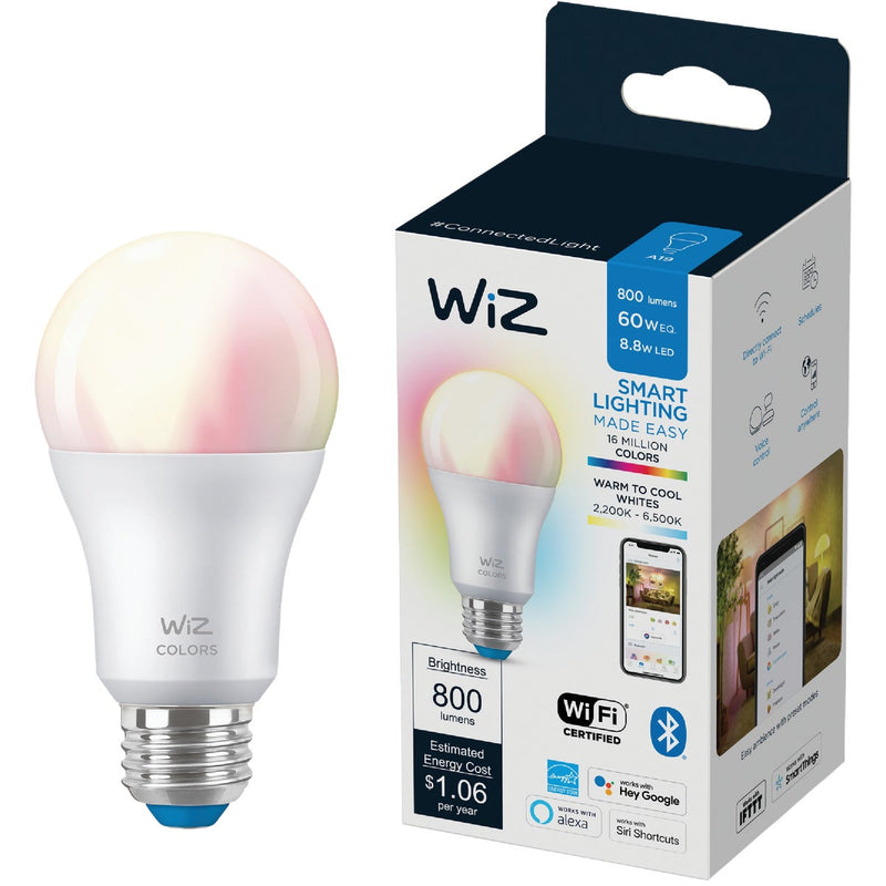 Wiz 60W Equivalent Color Changing A19 Medium Dimmable Smart LED Light Bulb