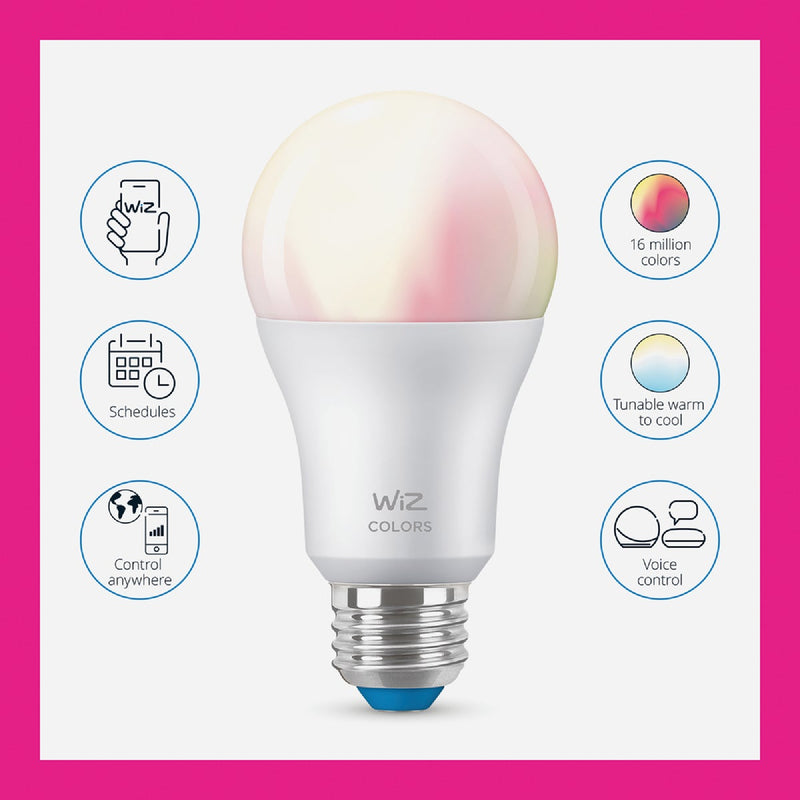 Wiz 60W Equivalent Color Changing A19 Medium Dimmable Smart LED Light Bulb