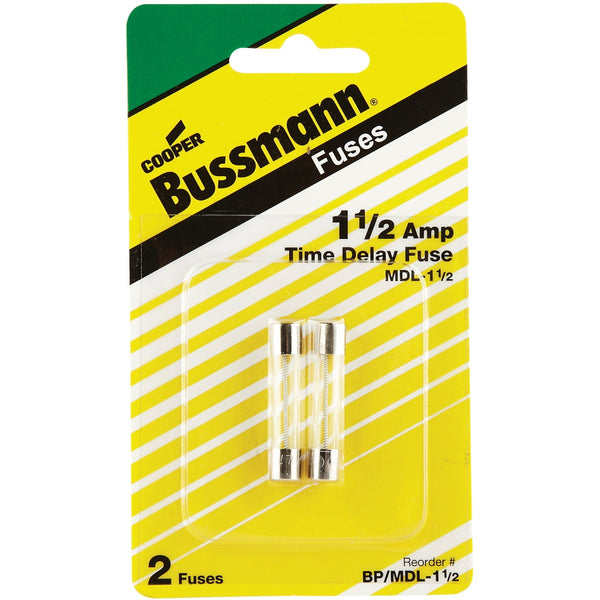 Bussmann 1-1/2A MDL Glass Tube Electronic Fuse (2-Pack)