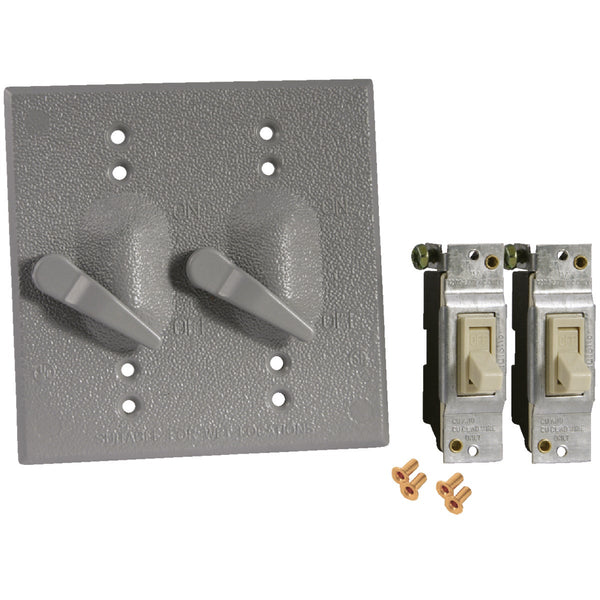 Bell 2-Toggle Vertical Mount Gray Weatherproof Electrical Cover with Switches