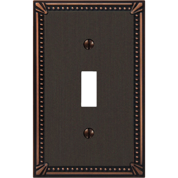 Amerelle Imperial Bead 1-GangCast Metal Toggle Switch Wall Plate, Aged Bronze