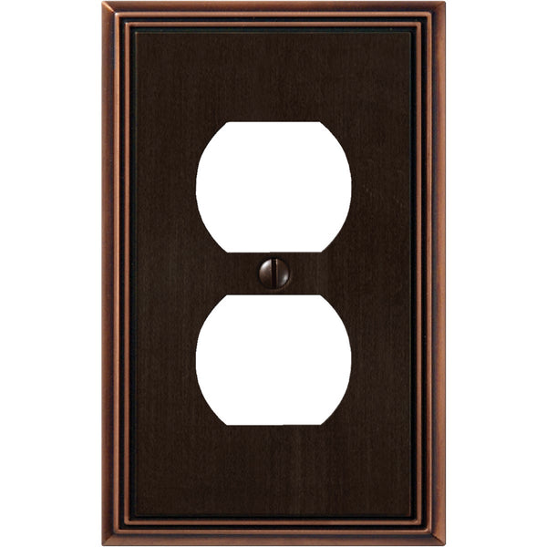 Amerelle Metro Line 1-Gang Cast Metal Outlet Wall Plate, Aged Bronze